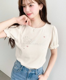 ラインストーンロゴ半袖パフスリーブTee