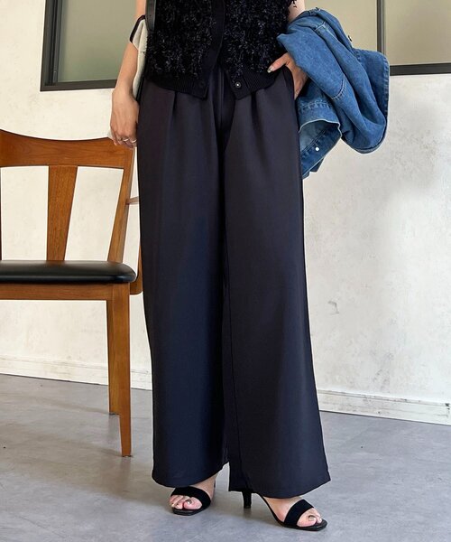 un dix cors(アンディコール)の「ライトジョーゼットワイドパンツ(その他パンツ・レディース・グレイッシュベージュ/ブラック・FREE)」の1枚目の写真