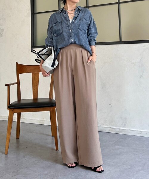 un dix cors(アンディコール)の「ライトジョーゼットワイドパンツ(その他パンツ・レディース・グレイッシュベージュ/ブラック・FREE)」の7枚目の写真