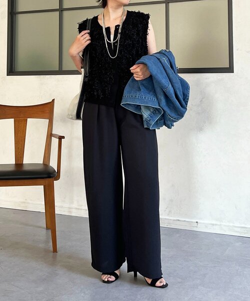 un dix cors(アンディコール)の「ライトジョーゼットワイドパンツ(その他パンツ・レディース・グレイッシュベージュ/ブラック・FREE)」の13枚目の写真