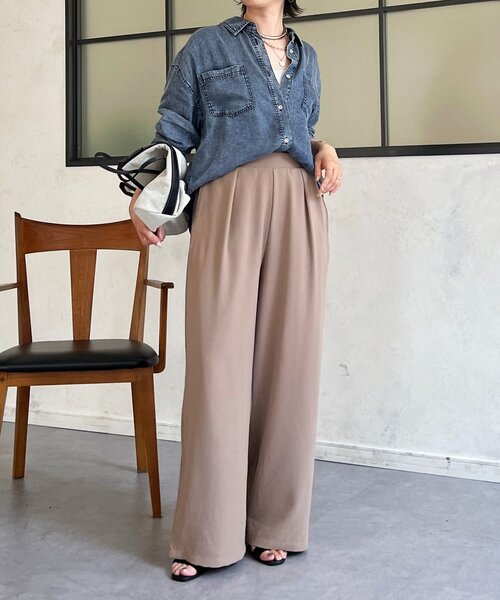 un dix cors(アンディコール)の「ライトジョーゼットワイドパンツ(その他パンツ・レディース・グレイッシュベージュ/ブラック・FREE)」の15枚目の写真