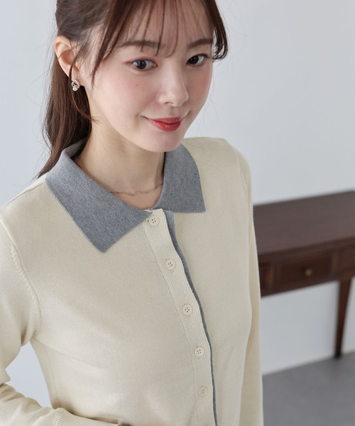 BLUEEAST(ブルーイースト)の「レイヤードポロ襟カーディガン(カーディガン/ボレロ・レディース・アイボリー/グレー/ネイビー・MEDIUM)」の9枚目の写真
