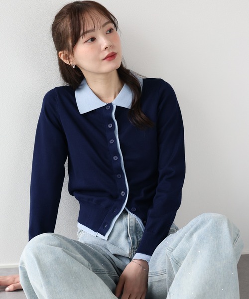 BLUEEAST(ブルーイースト)の「レイヤードポロ襟カーディガン(カーディガン/ボレロ・レディース・アイボリー/グレー/ネイビー・MEDIUM)」の19枚目の写真