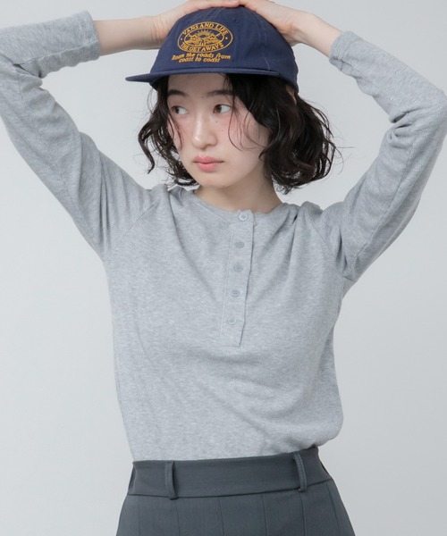 ヘンリーネックリブカットソー / 長袖 Tシャツ カットソー トップス 春