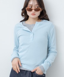 ヘンリーネックリブカットソー / 長袖 Tシャツ カットソー トップス 春服 秋服 冬服 ブラック グレー オフホワイト 白 黒 韓国 ノームコア シンプル カジュアル ガーリー レイヤード インナー