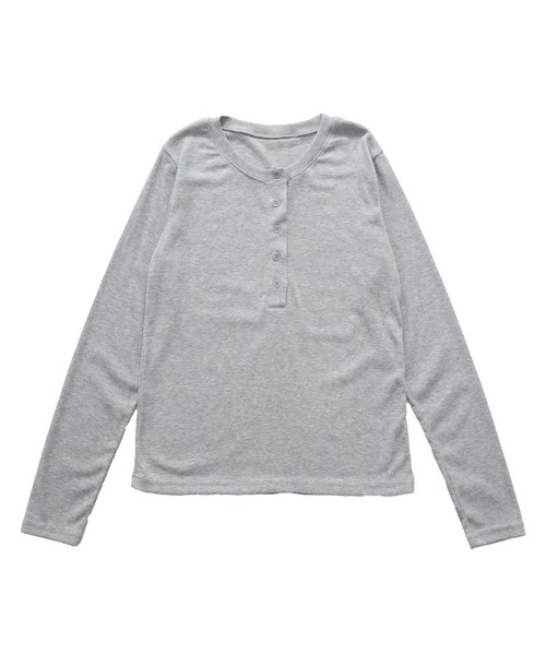 HEILIS(ヘイリス)の「ヘンリーネックリブカットソー / 長袖 Tシャツ カットソー トップス 春服 秋服 冬服 ブラック グレー オフホワイト 白 黒 韓国 ノームコア シンプル カジュアル ガーリー レイヤード インナー(Tシャツ/カットソー・レディース・ブルー/ホワイト/グレー・FREE)」の7枚目の写真