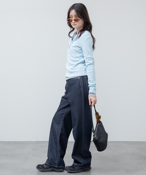 HEILIS(ヘイリス)の「ヘンリーネックリブカットソー / 長袖 Tシャツ カットソー トップス 春服 秋服 冬服 ブラック グレー オフホワイト 白 黒 韓国 ノームコア シンプル カジュアル ガーリー レイヤード インナー(Tシャツ/カットソー・レディース・ブルー/ホワイト/グレー・FREE)」の14枚目の写真