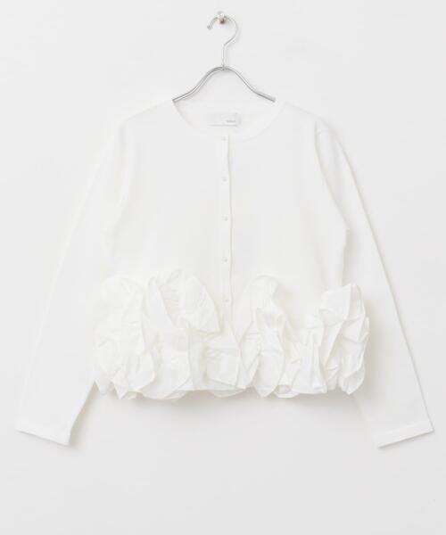 URBAN RESEARCH ROSSO WOMEN（アーバンリサーチ　ロッソ）の「Mewl　ペタルフリルカーディガン（カーディガン/ボレロ・レディース・ブラック/ホワイト・FREE）」の4枚目の写真