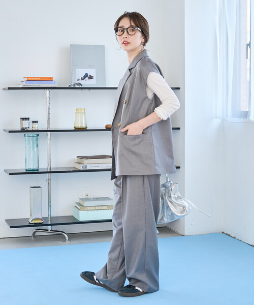 FREAK'S STORE(フリークスストア)の「限定展開 TR ダブルジャケット ベスト (セットアップ対応)(その他アウター・レディース・ブラック/ネイビー/ベージュ/グレー/ナチュラル・フリ-)」の8枚目の写真
