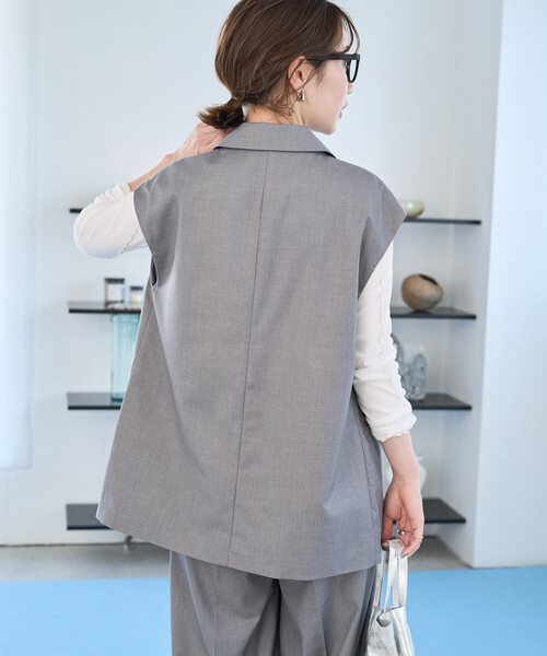 FREAK'S STORE(フリークスストア)の「限定展開 TR ダブルジャケット ベスト (セットアップ対応)(その他アウター・レディース・ブラック/ネイビー/ベージュ/グレー/ナチュラル・フリ-)」の12枚目の写真