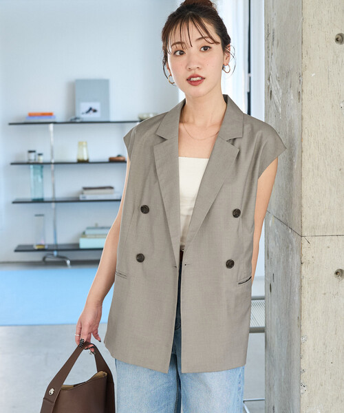 FREAK'S STORE(フリークスストア)の「限定展開 TR ダブルジャケット ベスト (セットアップ対応)(その他アウター・レディース・ブラック/ネイビー/ベージュ/グレー/ナチュラル・フリ-)」の20枚目の写真