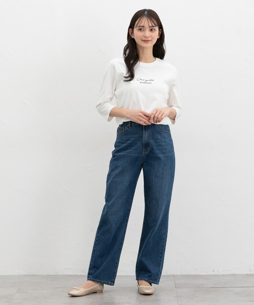 Honeys(ハニーズ)の「【UVカット】こだわり綿7分袖ロゴT(Tシャツ/カットソー・レディース・オフホワイト/ブラック/サックスブルー/グレイッシュベージュ/ネイビー・S/M/LL/L)」の8枚目の写真