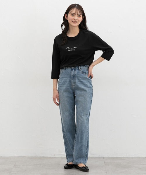 Honeys(ハニーズ)の「【UVカット】こだわり綿7分袖ロゴT(Tシャツ/カットソー・レディース・オフホワイト/ブラック/サックスブルー/グレイッシュベージュ/ネイビー・S/M/LL/L)」の10枚目の写真