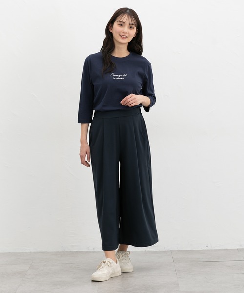 Honeys(ハニーズ)の「【UVカット】こだわり綿7分袖ロゴT(Tシャツ/カットソー・レディース・オフホワイト/ブラック/サックスブルー/グレイッシュベージュ/ネイビー・S/M/LL/L)」の12枚目の写真