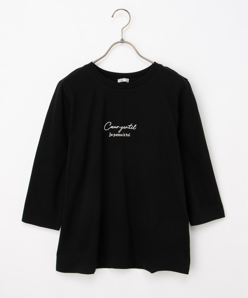 Honeys(ハニーズ)の「【UVカット】こだわり綿7分袖ロゴT(Tシャツ/カットソー・レディース・オフホワイト/ブラック/サックスブルー/グレイッシュベージュ/ネイビー・S/M/LL/L)」の22枚目の写真