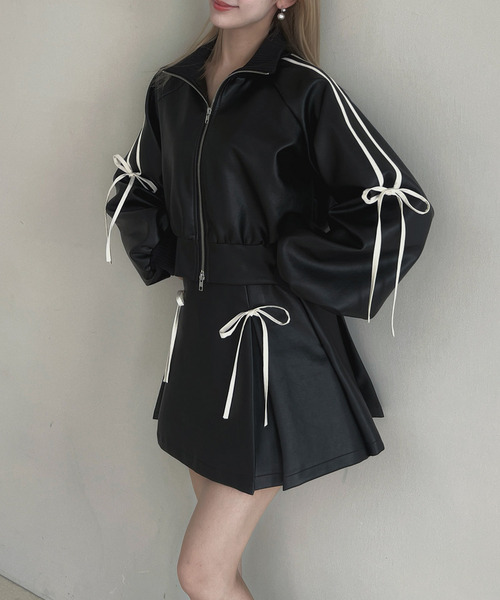 ROYAL PARTY（ロイヤルパーティー）の「アソート配色リボントラックジャケット（ライダースジャケット・レディース・ブラック/ブラウン/ベージュ・FREE）」の4枚目の写真