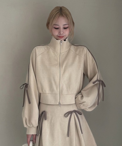 ROYAL PARTY（ロイヤルパーティー）の「アソート配色リボントラックジャケット（ライダースジャケット・レディース・ブラック/ブラウン/ベージュ・FREE）」の3枚目の写真