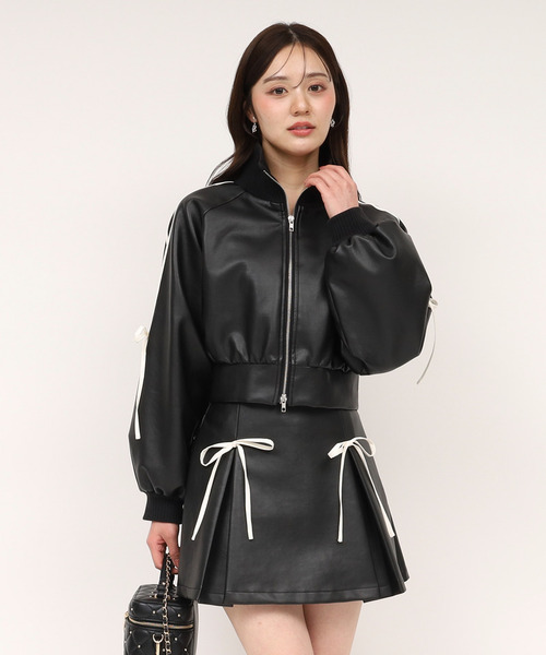 ROYAL PARTY（ロイヤルパーティー）の「アソート配色リボントラックジャケット（ライダースジャケット・レディース・ブラック/ブラウン/ベージュ・FREE）」の7枚目の写真