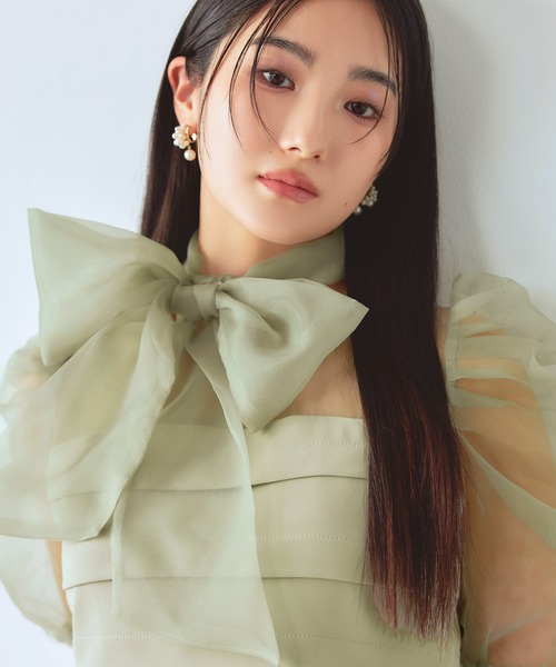 darial(ダリアル)の「【darial】ribon organdy set up 入園式 入学式 卒園式 卒業式 お呼ばれ 結婚式 二次会 成人式 同窓会 セレモニードレス パーティドレス オケージョンドレス(セットアップ・レディース・ベージュ/ブラック/ミント・M/S)」の3枚目の写真