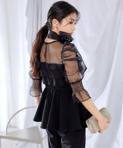 darial(ダリアル)の「【darial】ribon organdy set up 入園式 入学式 卒園式 卒業式 お呼ばれ 結婚式 二次会 成人式 同窓会 セレモニードレス パーティドレス オケージョンドレス(セットアップ・レディース・ベージュ/ブラック/ミント・M/S)」の4枚目の写真