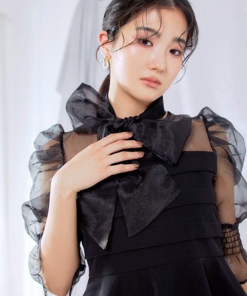 darial(ダリアル)の「【darial】ribon organdy set up 入園式 入学式 卒園式 卒業式 お呼ばれ 結婚式 二次会 成人式 同窓会 セレモニードレス パーティドレス オケージョンドレス(セットアップ・レディース・ベージュ/ブラック/ミント・M/S)」の5枚目の写真