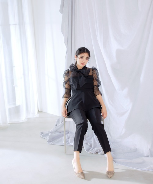 darial(ダリアル)の「【darial】ribon organdy set up 入園式 入学式 卒園式 卒業式 お呼ばれ 結婚式 二次会 成人式 同窓会 セレモニードレス パーティドレス オケージョンドレス(セットアップ・レディース・ベージュ/ブラック/ミント・M/S)」の6枚目の写真