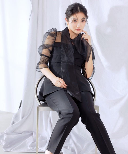 darial(ダリアル)の「【darial】ribon organdy set up 入園式 入学式 卒園式 卒業式 お呼ばれ 結婚式 二次会 成人式 同窓会 セレモニードレス パーティドレス オケージョンドレス(セットアップ・レディース・ベージュ/ブラック/ミント・M/S)」の7枚目の写真