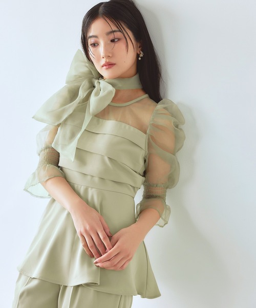 darial(ダリアル)の「【darial】ふんわり袖で、華奢見せ叶う / ribon organdy set up / リボンオーガンジーセットアップ / 入園式 入学式 卒園式 卒業式 お呼ばれ 結婚式 二次会 成人式 同窓会 セレモニードレス パーティドレス オケージョンドレス(セットアップ・レディース・ベージュ/ブラック/ミント・M/S)」の21枚目の写真
