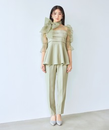 darial（ダリアル）の「【darial】ふんわり袖で、華奢見せ叶う / ribon organdy set up / リボンオーガンジーセットアップ / 入園式 入学式 卒園式 卒業式 お呼ばれ 結婚式 二次会 成人式 同窓会 セレモニードレス パーティドレス オケージョンドレス（セットアップ）」