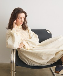 Crisp（クリスプ）の「フラワーレースストライプワンピース（ワンピース）」