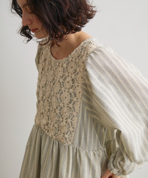 Crisp（クリスプ）の「フラワーレースストライプワンピース（ワンピース・レディース・ブラック/アイボリー・FREE）」の10枚目の写真