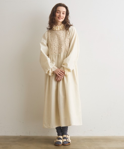 Crisp（クリスプ）の「フラワーレースストライプワンピース（ワンピース・レディース・ブラック/アイボリー・FREE）」の15枚目の写真