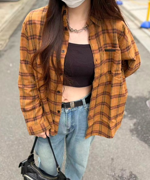 mebole(メボレ)の「Latte Brown Check Shirt(シャツ/ブラウス・レディース・ブラウン・FREE)」の1枚目の写真