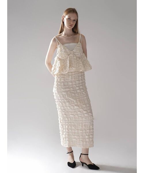 :ETHROF(イーサオブ)の「PEPLUM FRILL JACQUARD CAMISOLE DRESS(ワンピース・レディース・ブラック/ホワイト・MEDIUM)」の3枚目の写真