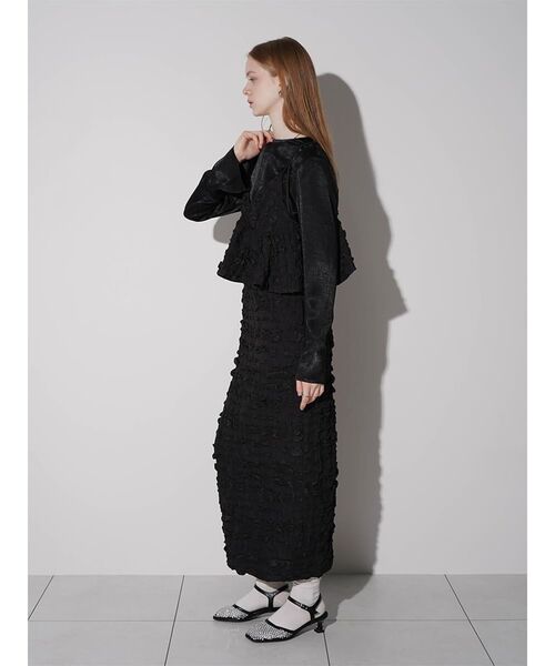 :ETHROF(イーサオブ)の「PEPLUM FRILL JACQUARD CAMISOLE DRESS(ワンピース・レディース・ブラック/ホワイト・MEDIUM)」の4枚目の写真