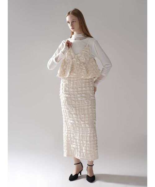 :ETHROF(イーサオブ)の「PEPLUM FRILL JACQUARD CAMISOLE DRESS(ワンピース・レディース・ブラック/ホワイト・MEDIUM)」の5枚目の写真