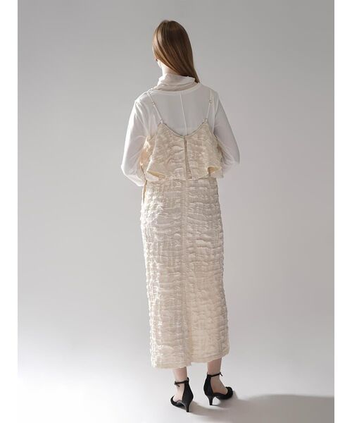 :ETHROF(イーサオブ)の「PEPLUM FRILL JACQUARD CAMISOLE DRESS(ワンピース・レディース・ブラック/ホワイト・MEDIUM)」の6枚目の写真