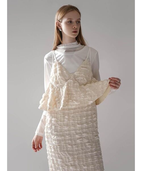 :ETHROF(イーサオブ)の「PEPLUM FRILL JACQUARD CAMISOLE DRESS(ワンピース・レディース・ブラック/ホワイト・MEDIUM)」の8枚目の写真