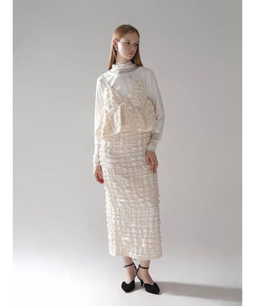 :ETHROF(イーサオブ)の「PEPLUM FRILL JACQUARD CAMISOLE DRESS(ワンピース・レディース・ブラック/ホワイト・MEDIUM)」の12枚目の写真