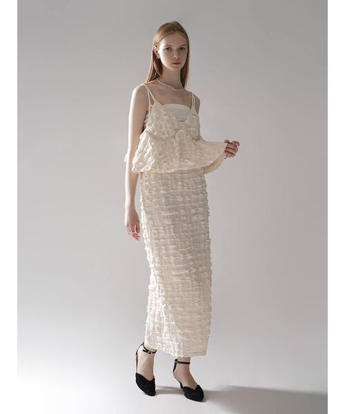 :ETHROF(イーサオブ)の「PEPLUM FRILL JACQUARD CAMISOLE DRESS(ワンピース・レディース・ブラック/ホワイト・MEDIUM)」の13枚目の写真