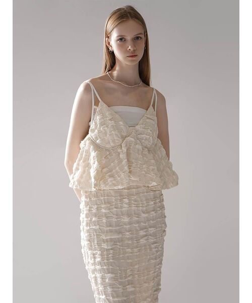 :ETHROF(イーサオブ)の「PEPLUM FRILL JACQUARD CAMISOLE DRESS(ワンピース・レディース・ブラック/ホワイト・MEDIUM)」の17枚目の写真