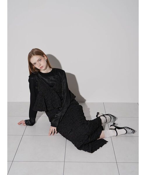:ETHROF(イーサオブ)の「PEPLUM FRILL JACQUARD CAMISOLE DRESS(ワンピース・レディース・ブラック/ホワイト・MEDIUM)」の18枚目の写真