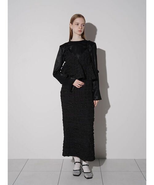 :ETHROF(イーサオブ)の「PEPLUM FRILL JACQUARD CAMISOLE DRESS(ワンピース・レディース・ブラック/ホワイト・MEDIUM)」の20枚目の写真