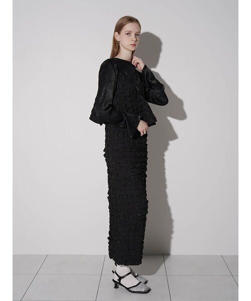 :ETHROF(イーサオブ)の「PEPLUM FRILL JACQUARD CAMISOLE DRESS(ワンピース・レディース・ブラック/ホワイト・MEDIUM)」の22枚目の写真