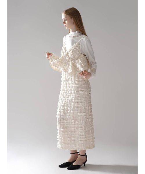 :ETHROF(イーサオブ)の「PEPLUM FRILL JACQUARD CAMISOLE DRESS(ワンピース・レディース・ブラック/ホワイト・MEDIUM)」の1枚目の写真