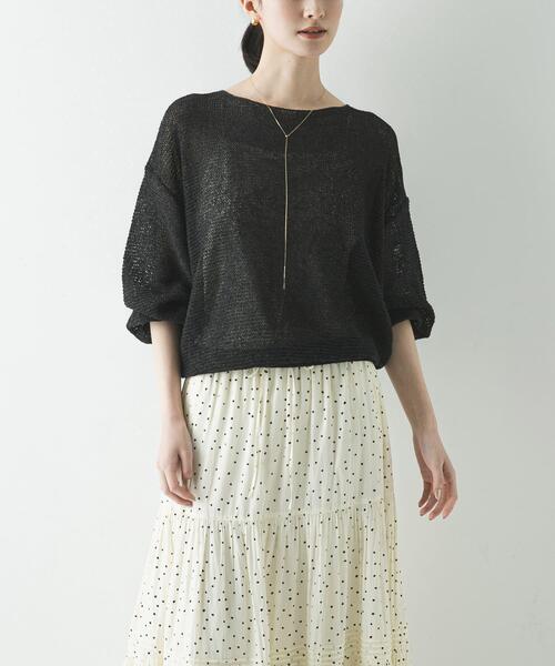 URBAN RESEARCH(アーバンリサーチ)の「ペーパーヤーンボートネックニット(ニット/セーター・レディース・チャコールグレー/ブルー系その他/ホワイト・FREE)」の11枚目の写真