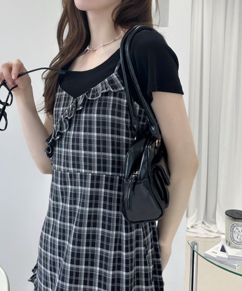 Ada.(エイダ)の「オールシーズン対応/チェック柄 アシメフリル ロング キャミワンピース(ワンピース・レディース・ブラック/ブラウン系その他/ライトブルー・S/M)」の14枚目の写真