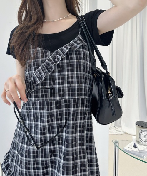 Ada.(エイダ)の「オールシーズン対応/チェック柄 アシメフリル ロング キャミワンピース(ワンピース・レディース・ブラック/ブラウン系その他/ライトブルー・S/M)」の22枚目の写真