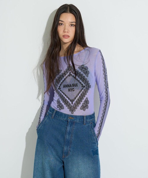 anna sui nyc(アナ スイ エヌ ワイ シー)の「ANNA SUI NYC / アナスイエヌワイシー レースプリントシアトップ(Tシャツ/カットソー・レディース・ブラック/パープル/ベージュ・FREE)」の3枚目の写真