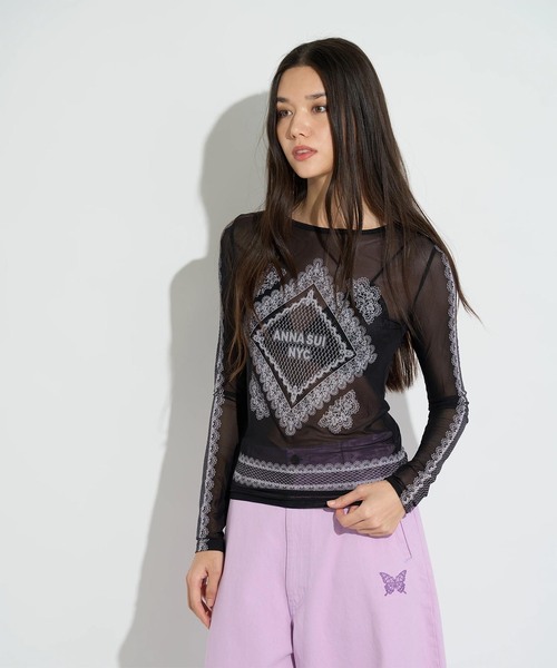 anna sui nyc(アナ スイ エヌ ワイ シー)の「ANNA SUI NYC / アナスイエヌワイシー レースプリントシアトップ(Tシャツ/カットソー・レディース・ブラック/パープル/ベージュ・FREE)」の5枚目の写真